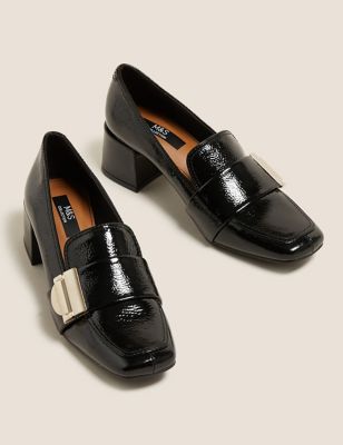 leather block heel loafers