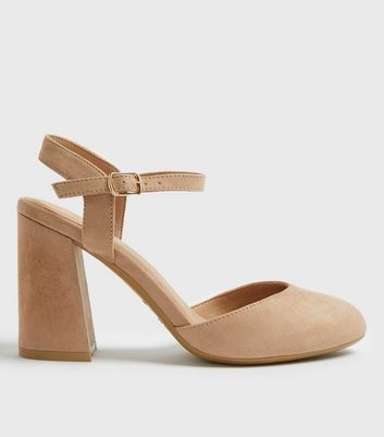 cream block heel court shoes