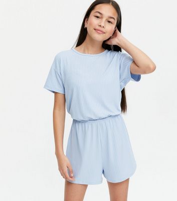 blue ribbed playsuit