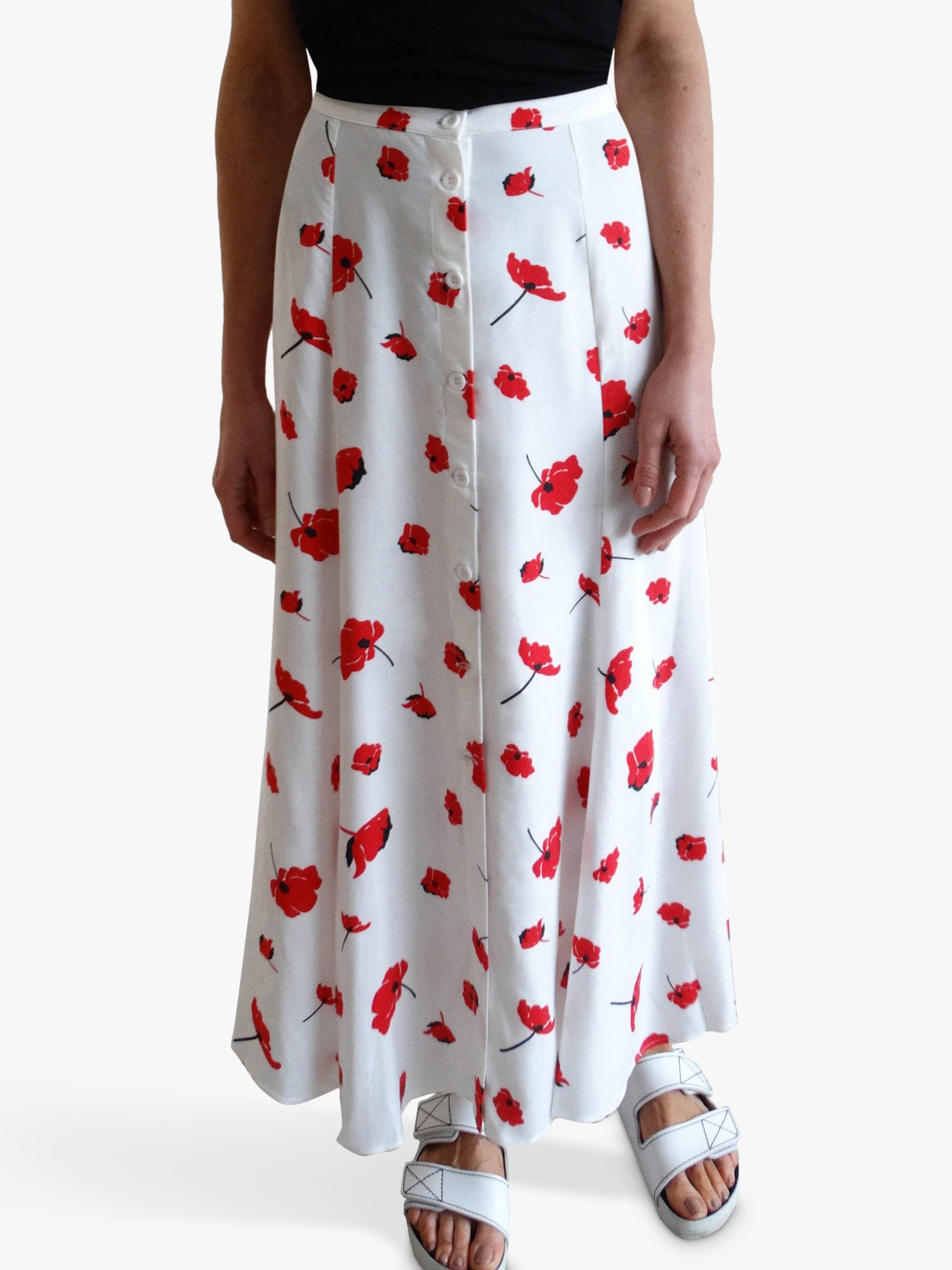 Baukjen Reign Poppy Floral Maxi Skirt, White/Red - Top Cheapest Brands