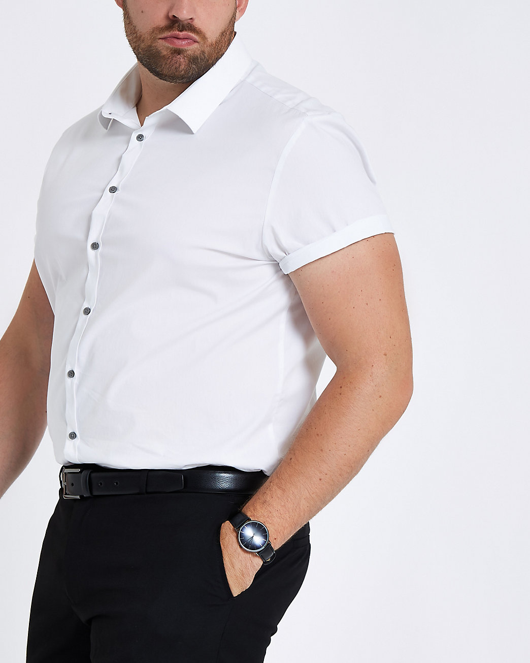 men's white short sleeve button up slim fit