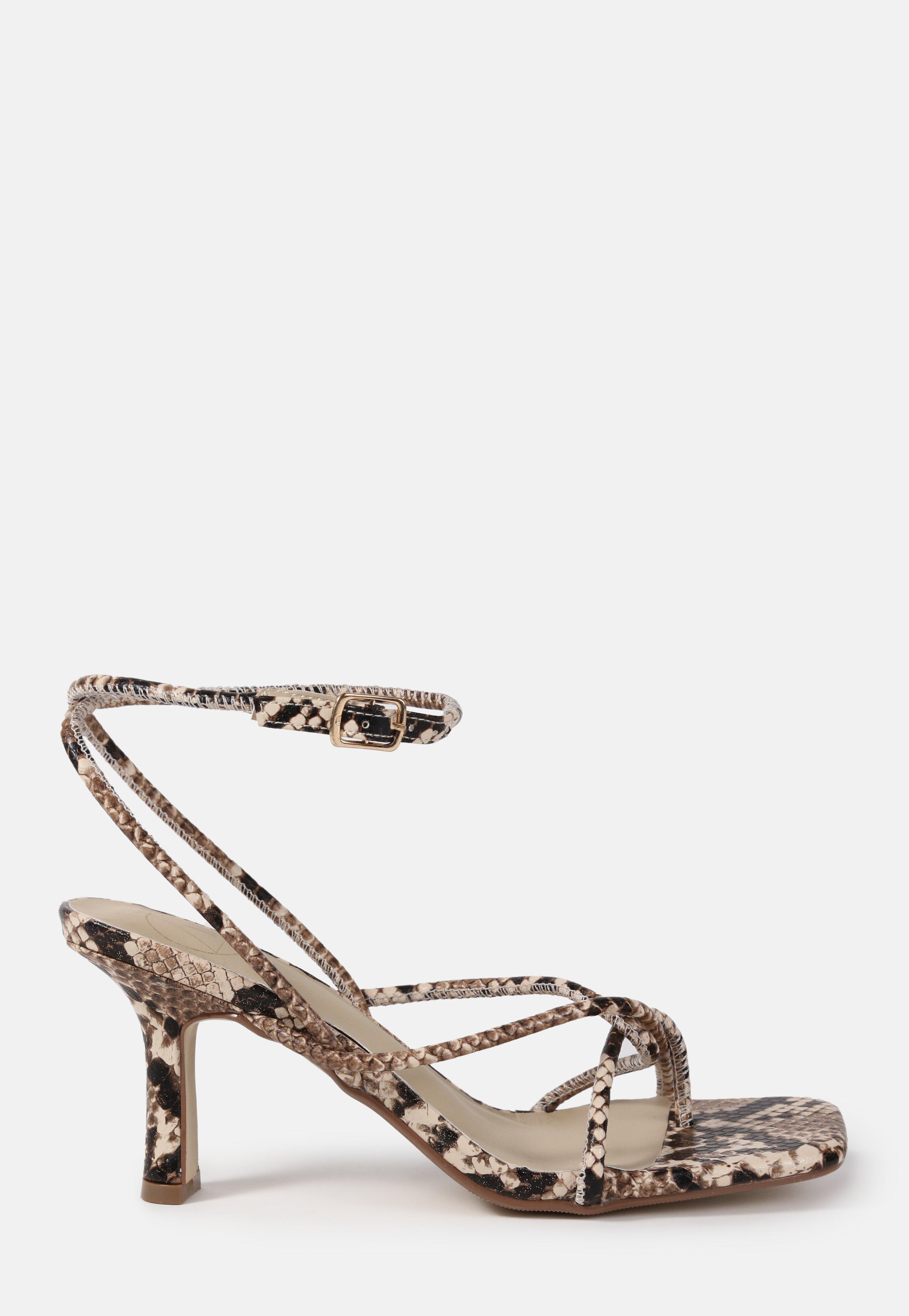 strappy snake print heels