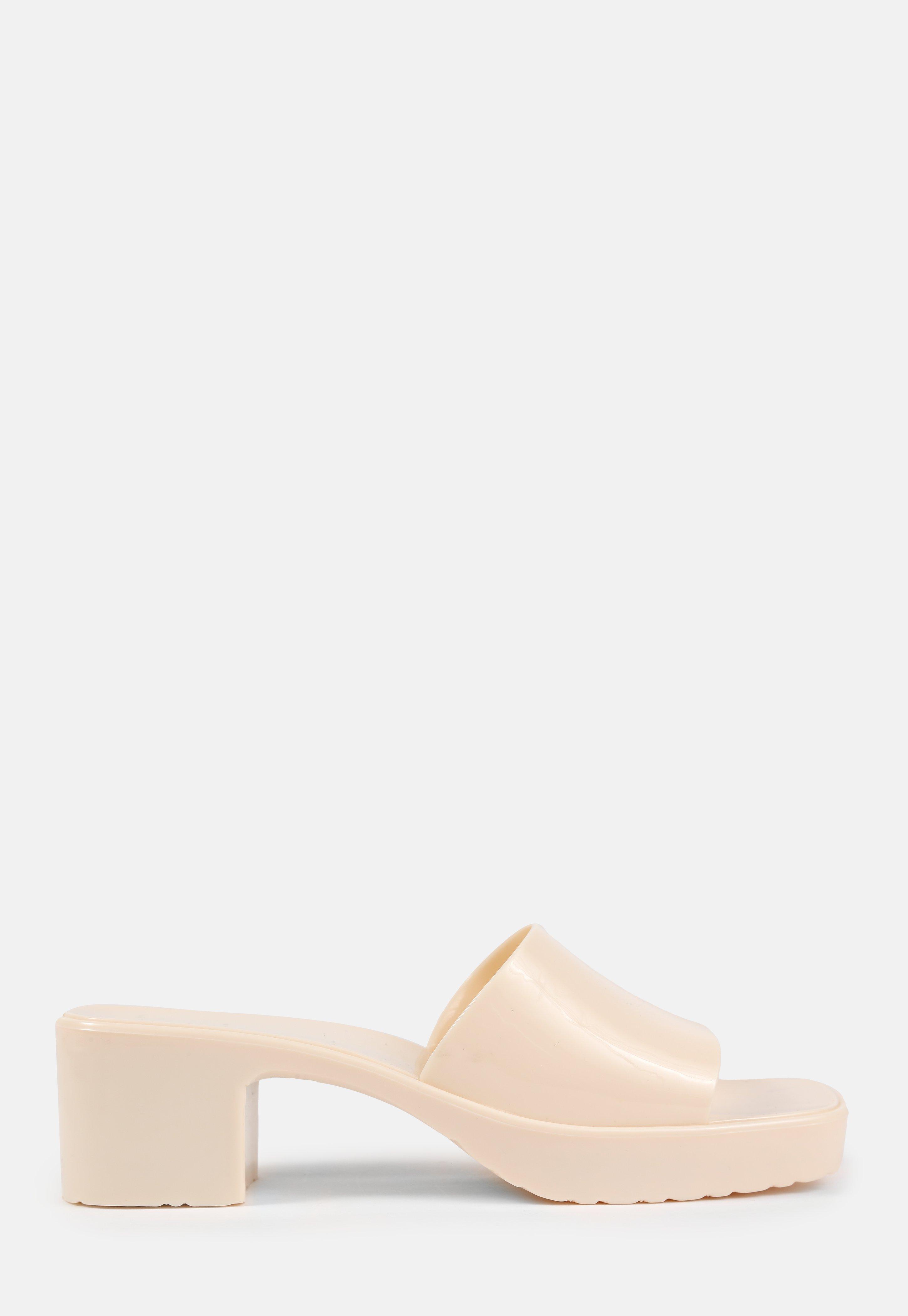 cream block heel mules